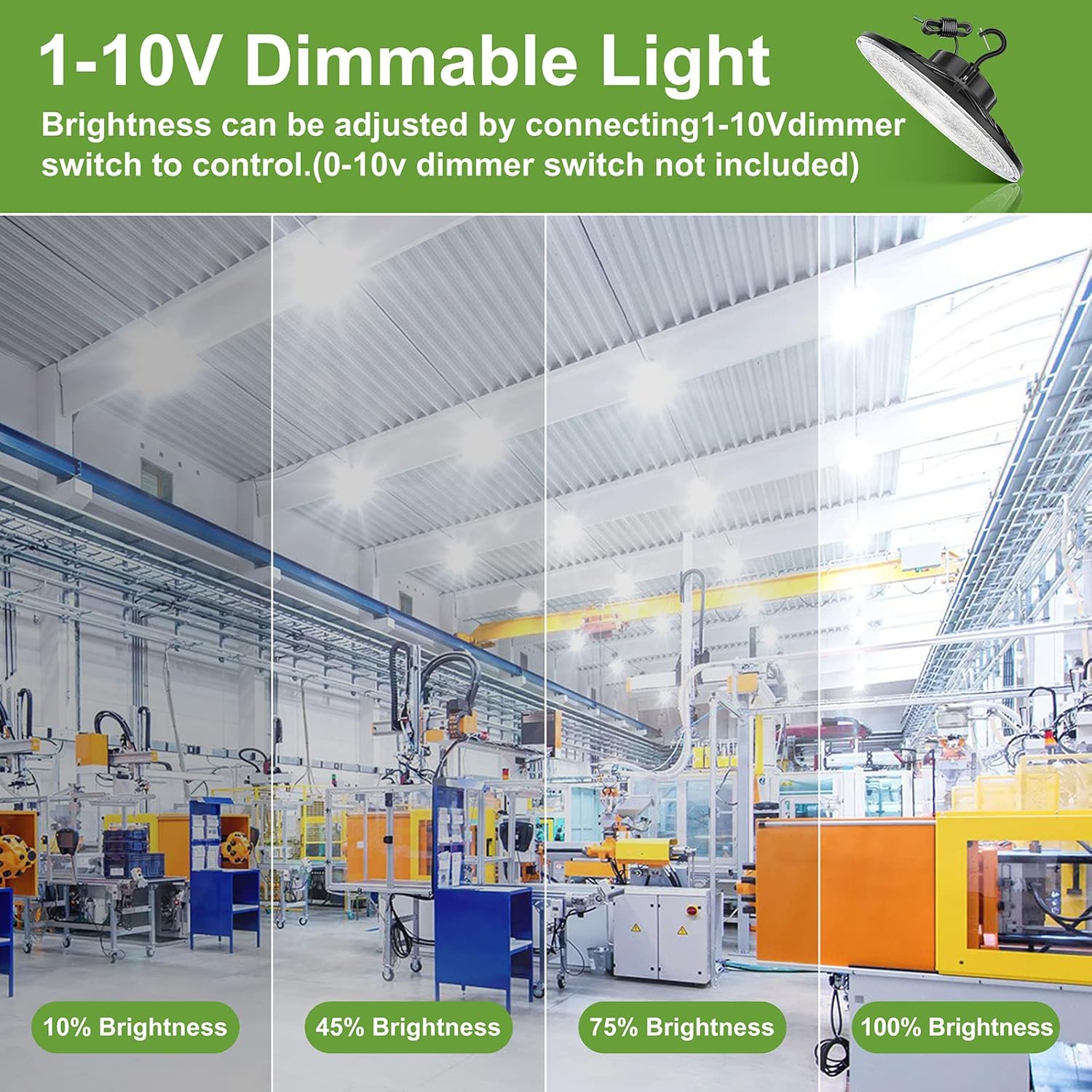 Luz de bahía alta, luz LED UFO de 240 W 36000 lm (equivalente a 1000 W HIDHPS) Listado ULDLC, 0-10 V regulable, cable de 6 pies, 5000 K, IP65
