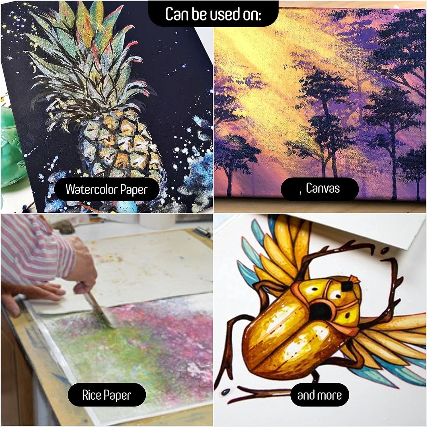 Juego de pinturas metálicas para acuarela, 36 colores de agua con purpurina vibrante de grado artístico con lata de almacenamiento y pincel,