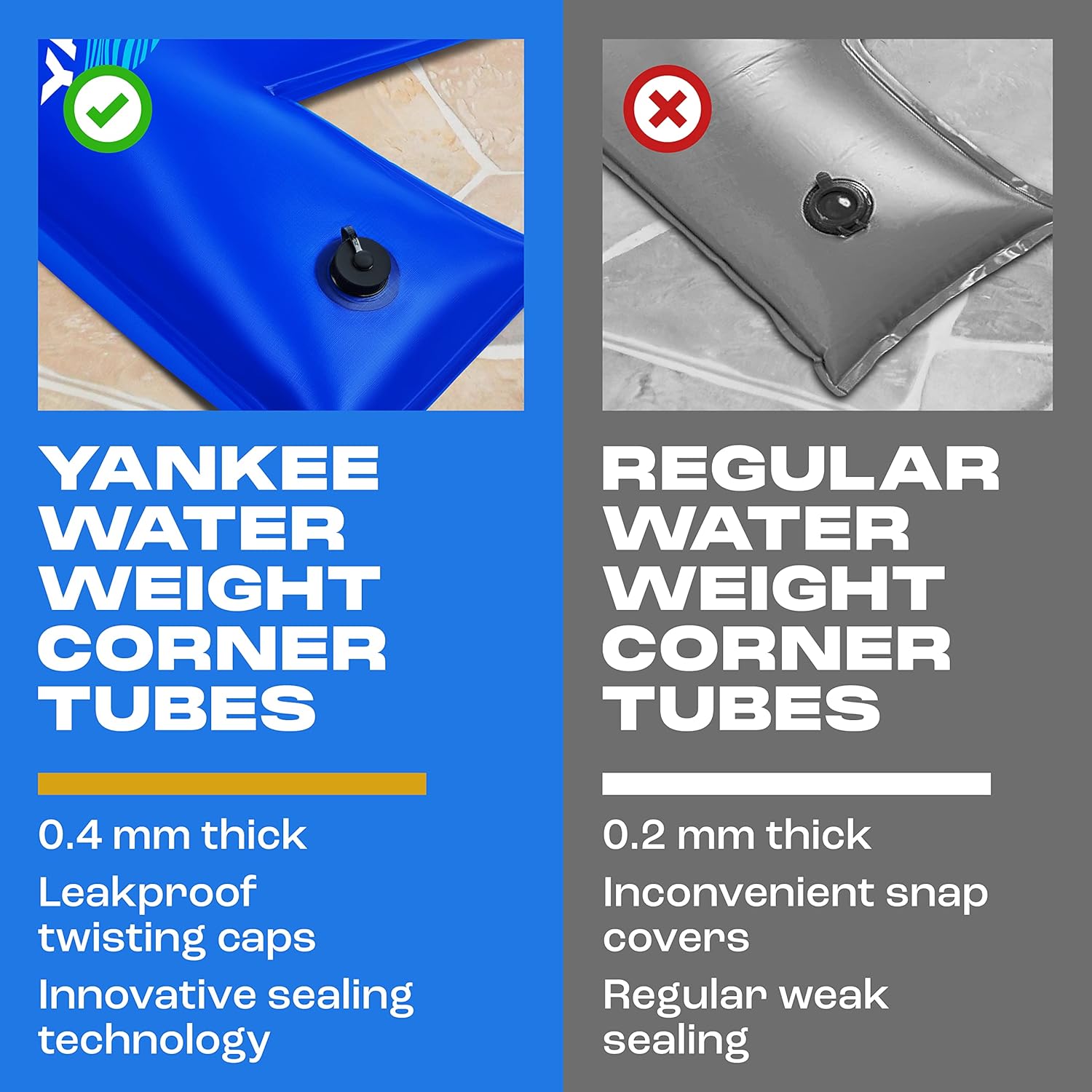 Yankee – Pesas para piscina  Tubos de agua de esquina  Bolsas de agua de piscina para cubiertas de piscina rect en el suelo  Pesos de cubierta de