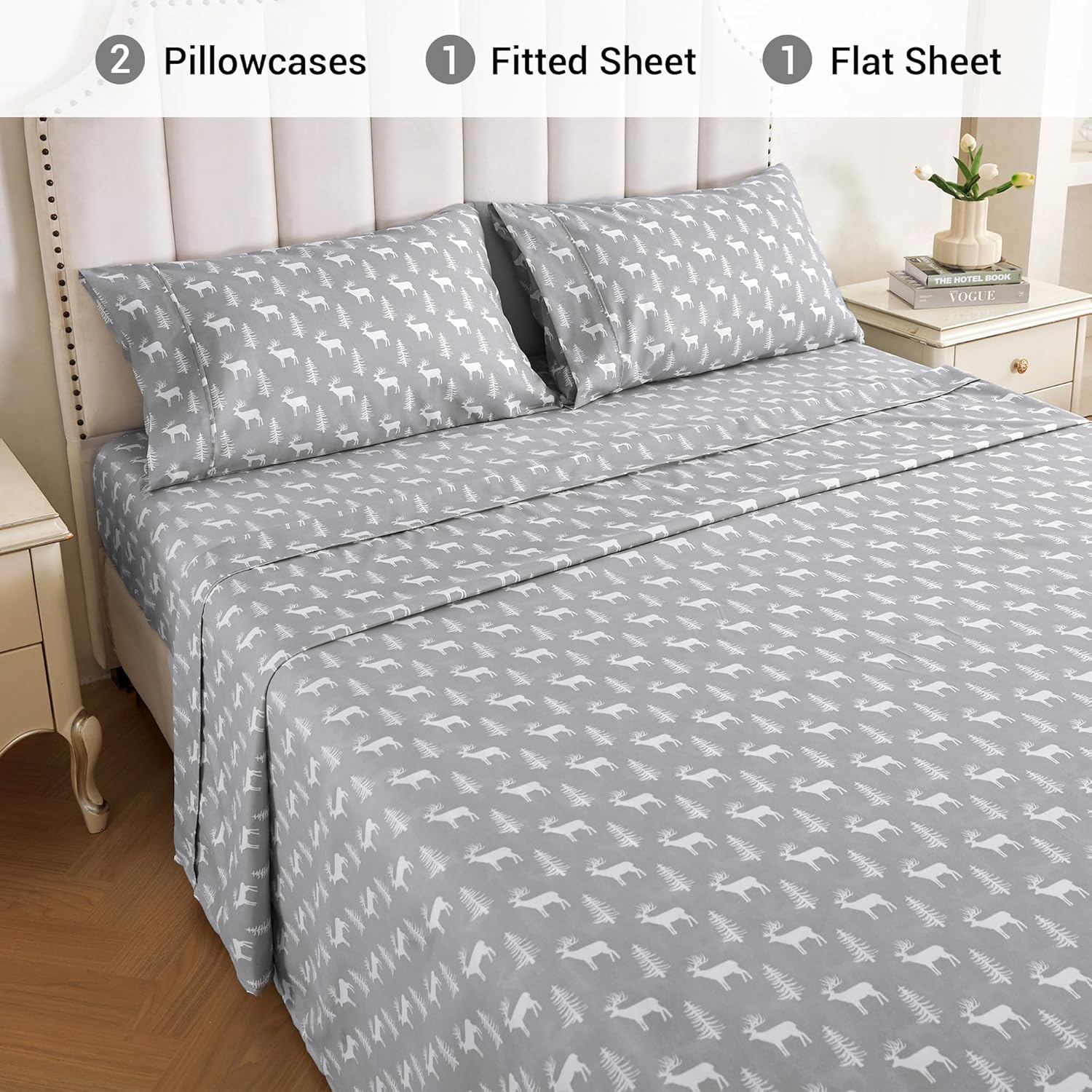 Sábanas estampadas de tamaño Queen, sábanas de vacaciones de Navidad, sábana bajera ajustable de microfibra cepillada con bolsillo profundo de 15