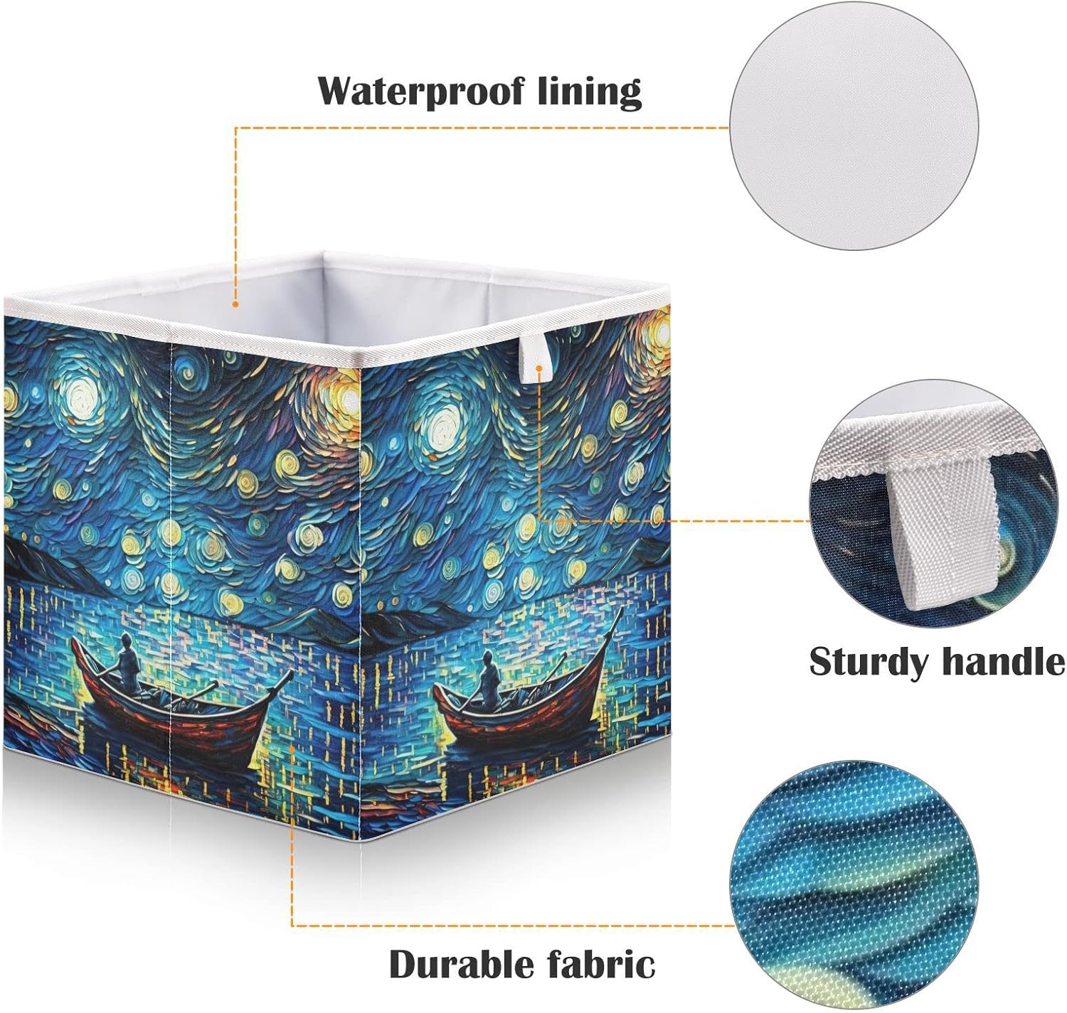Vnurnrn Van Gogh Night Lake – Cubo de almacenamiento plegable, caja de almacenamiento con tabla de soporte, cestas de tela plegables para