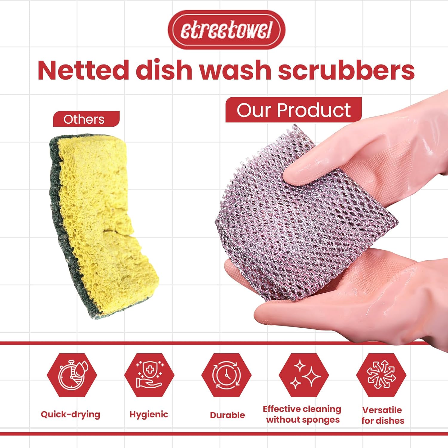 Limpiador de platos resistente (4 piezas) almohadillas de tela antiarañazos y limpiadores de ollas con red  Reemplazar esponjas de cocina para lavar