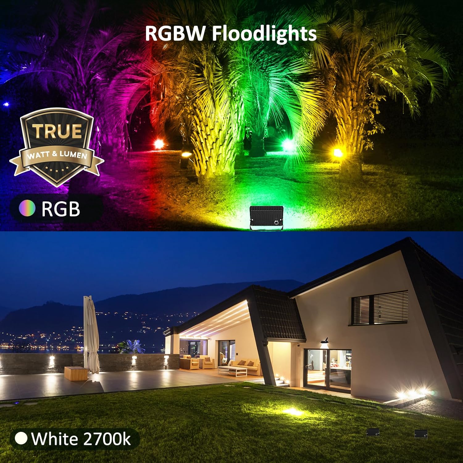 NOVOSTELLA Luz de inundación LED RGB para exteriores, iluminación de paisaje que cambia de color con control remoto, flujo de color, blanco de 2700