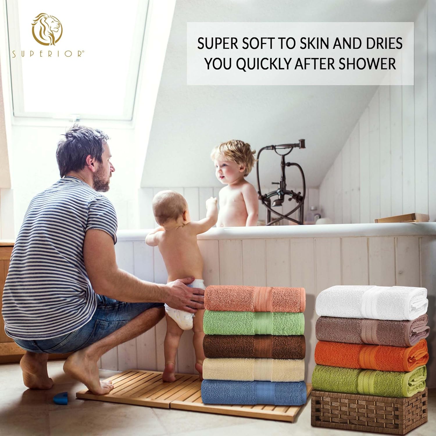 Superior SUPERIOR – Juego de 4 toallas de baño de 100% algodón peinado de fibra larga de 27.64 ozm, para baño, ducha, cocina, súper suave, afelpada,