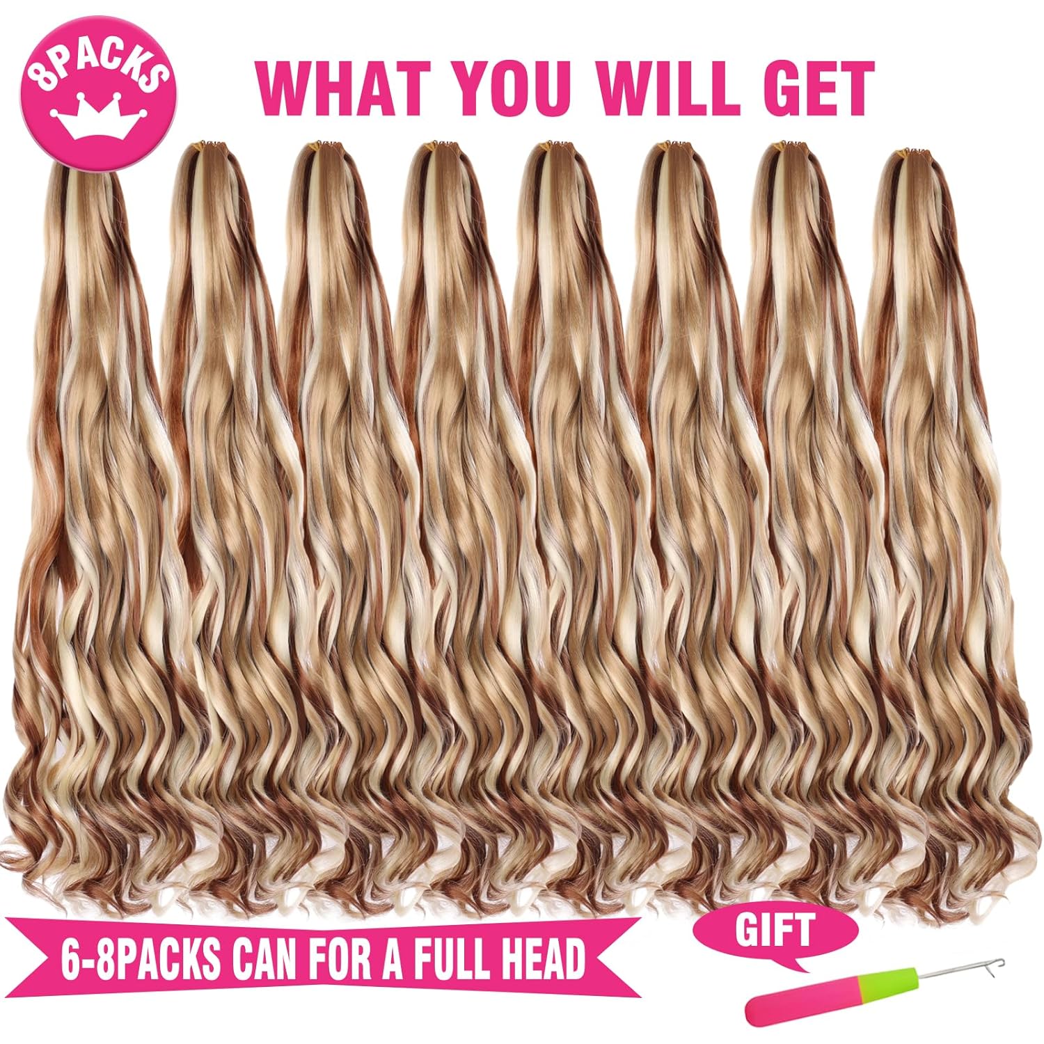 Unionbeauty – Cabello trenzado francés de 22 pulgadas, ondulado con volumen, cabello rizado preestirado, trenzas francesas, 8 paquetes de trenzas
