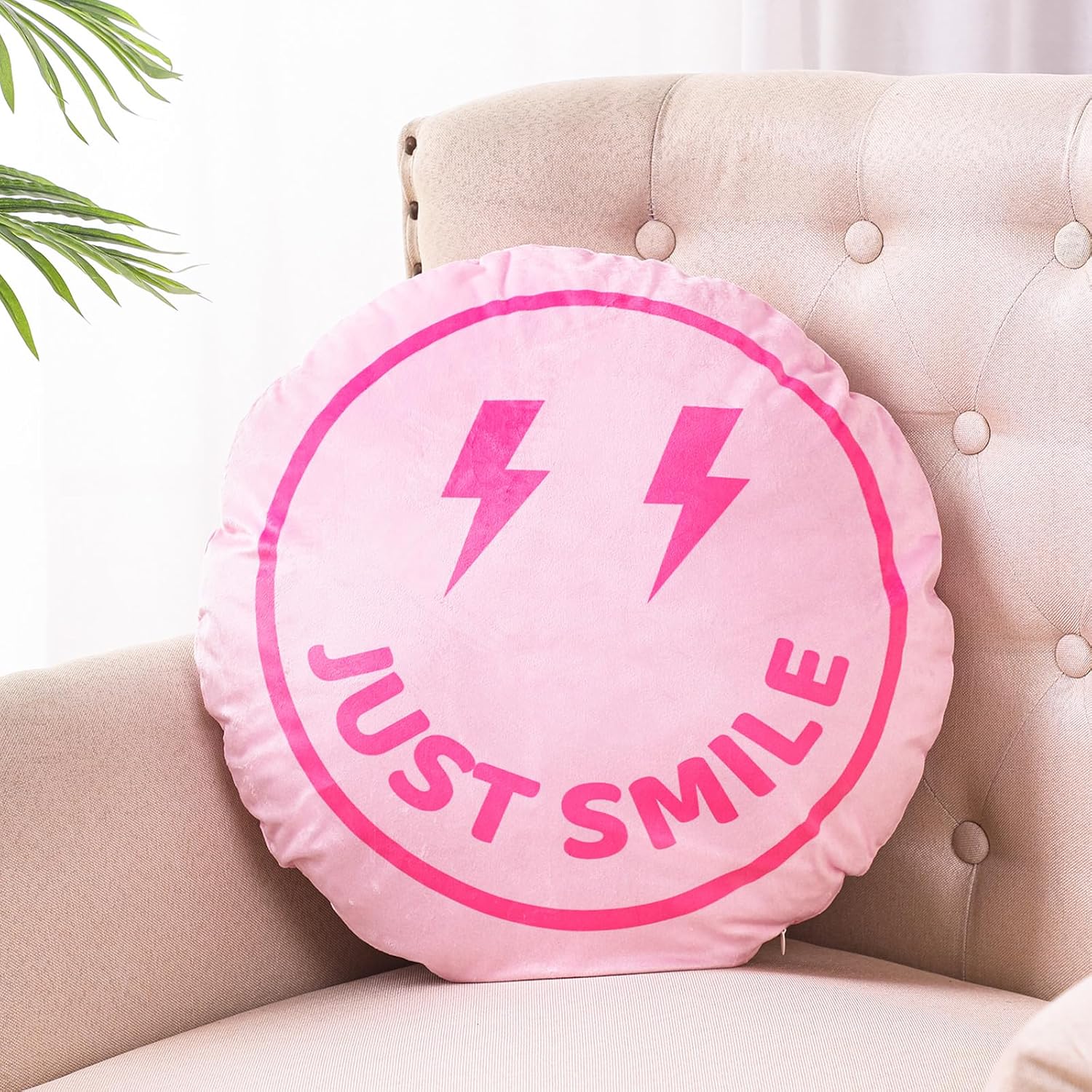 Almohada de preppy linda almohada de cara sonriente rosa, almohada de relleno, almohada de preparación para adolescentes, niñas, dormitorio,