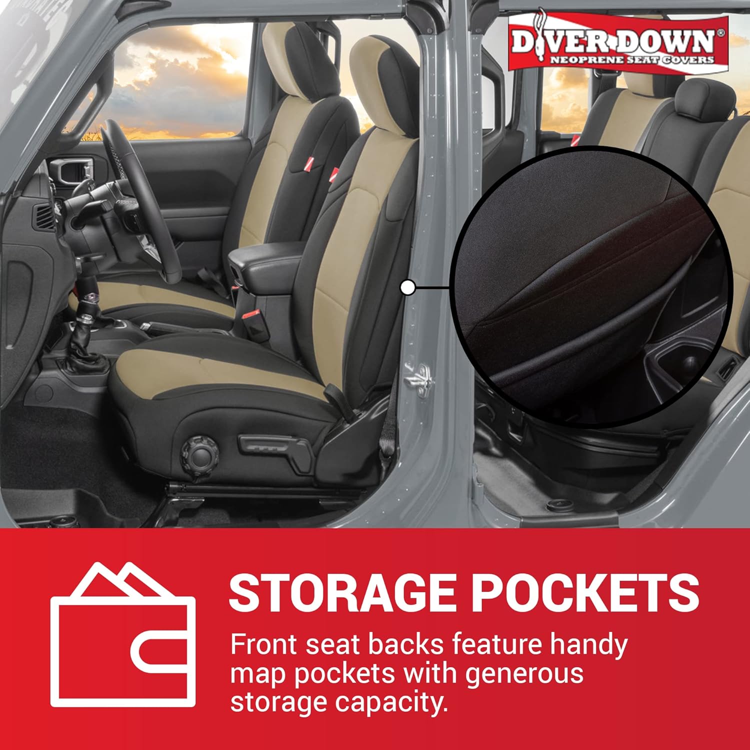 Diver Down Juego de fundas de asiento de neopreno para Jeep Gladiator JT 2020-2022, juego de asiento delantero y trasero, fundas de asiento