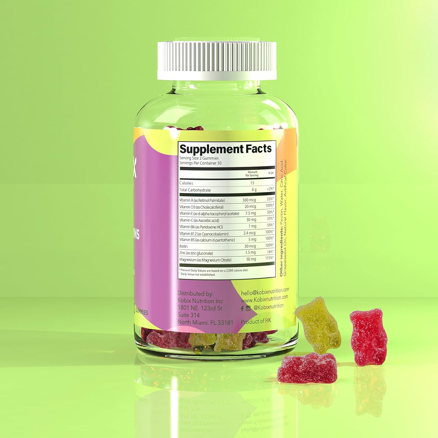 Kobix – Gomitas multivitamínicas para niños, vitaminas para niños, Kosher sin OMG, veganas, sin gluten, 60 gomitas esenciales para niños
