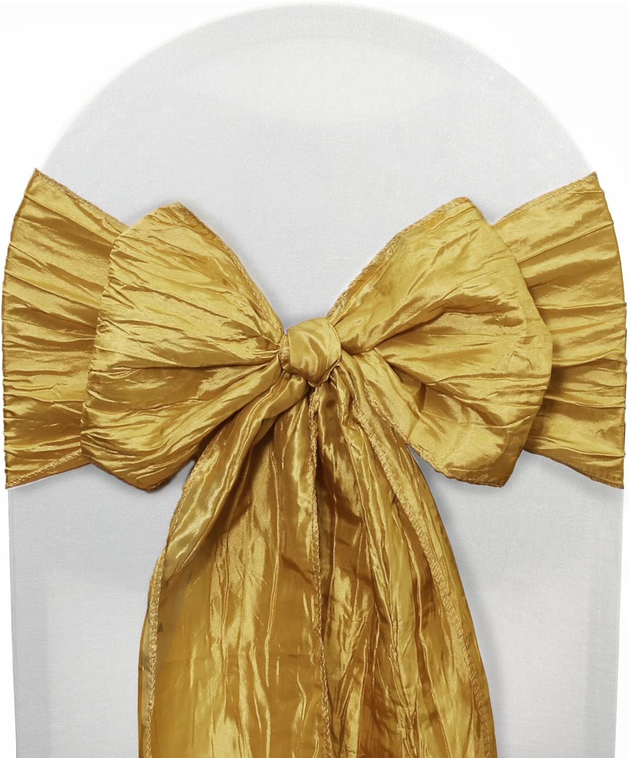 YOUR CHAIR COVERS – Bandas de silla de tafetán arrugadas doradas (paquete de 10), bandas para sillas para bodas, eventos, hoteles y servicios de