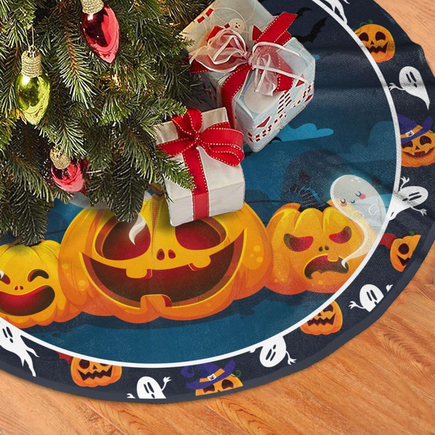 Falda de árbol de calabaza, falda de árbol de Navidad, Halloween, 36 falda de árbol con cordones simple para interiores y exteriores, decoración del