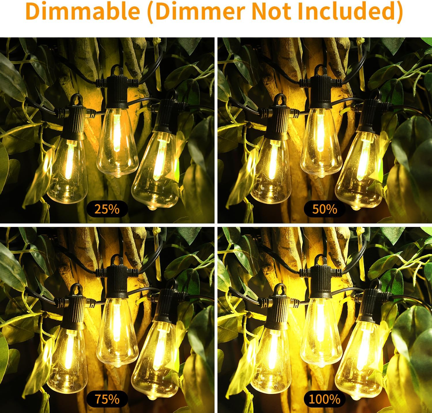 ZOTOYI Tira de luces para exteriores de 25 pies, impermeable, IP65, con 13 bombillas LED ST38 inastillables (1 repuesto), luces colgantes exteriores