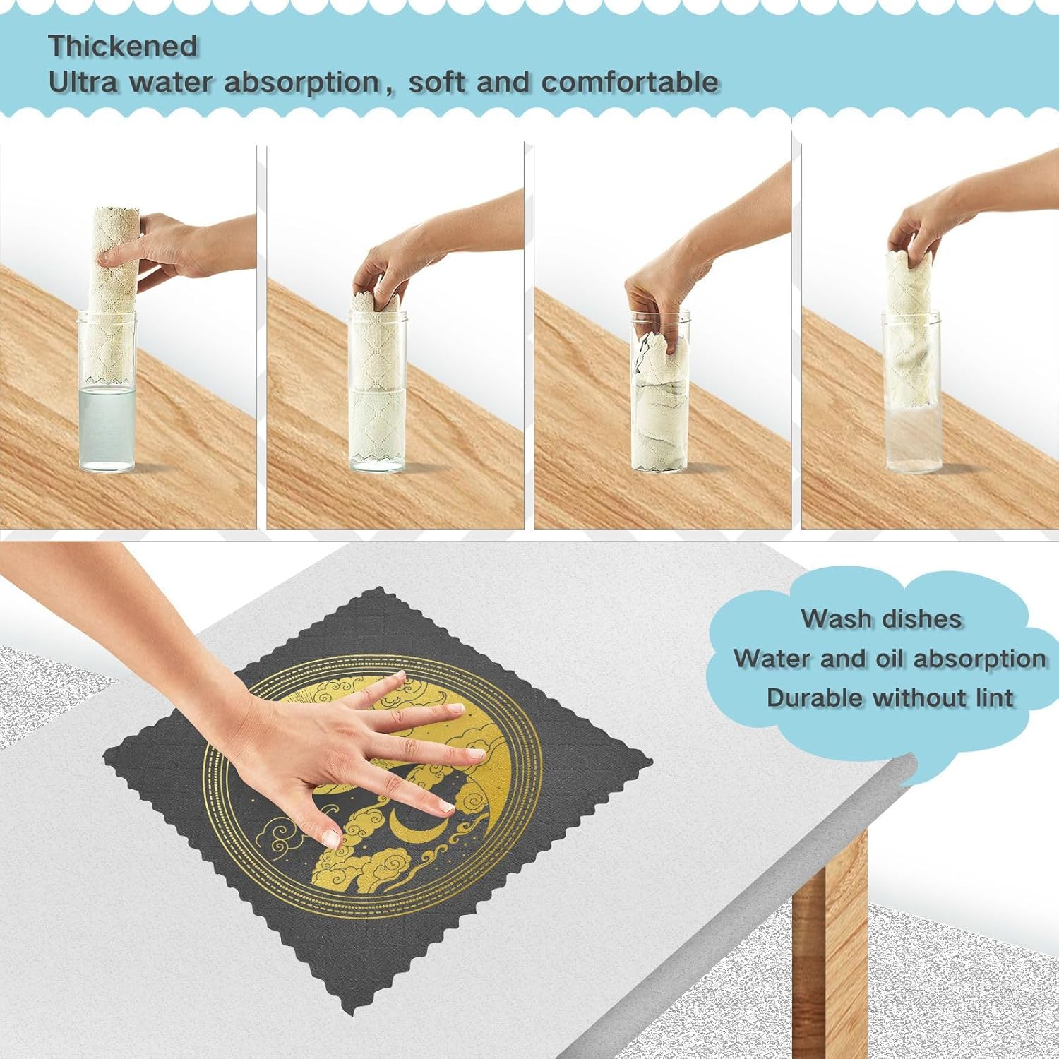 Oriental Style Yinyang Sun Moon Clouds Stars 6 Pack Quick Dry Microfiber Dish Towels Decor Quality Dish Tea Towels for Restaurant Oven
