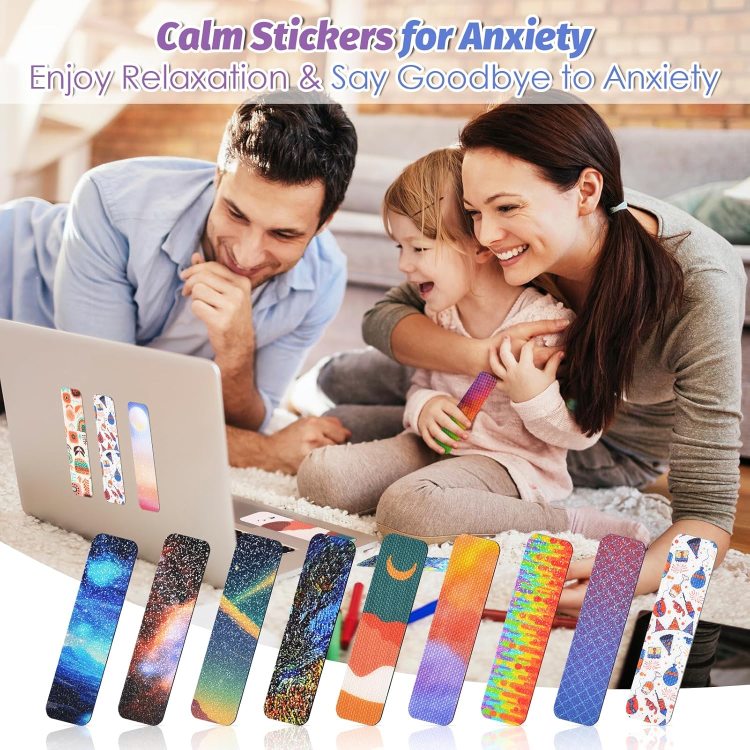 TOEMUR 36 tiras de calcomanías sensoriales únicas para aliviar la ansiedad, 2 patrones de superficie texturizada, escritorio de oficina y aula,