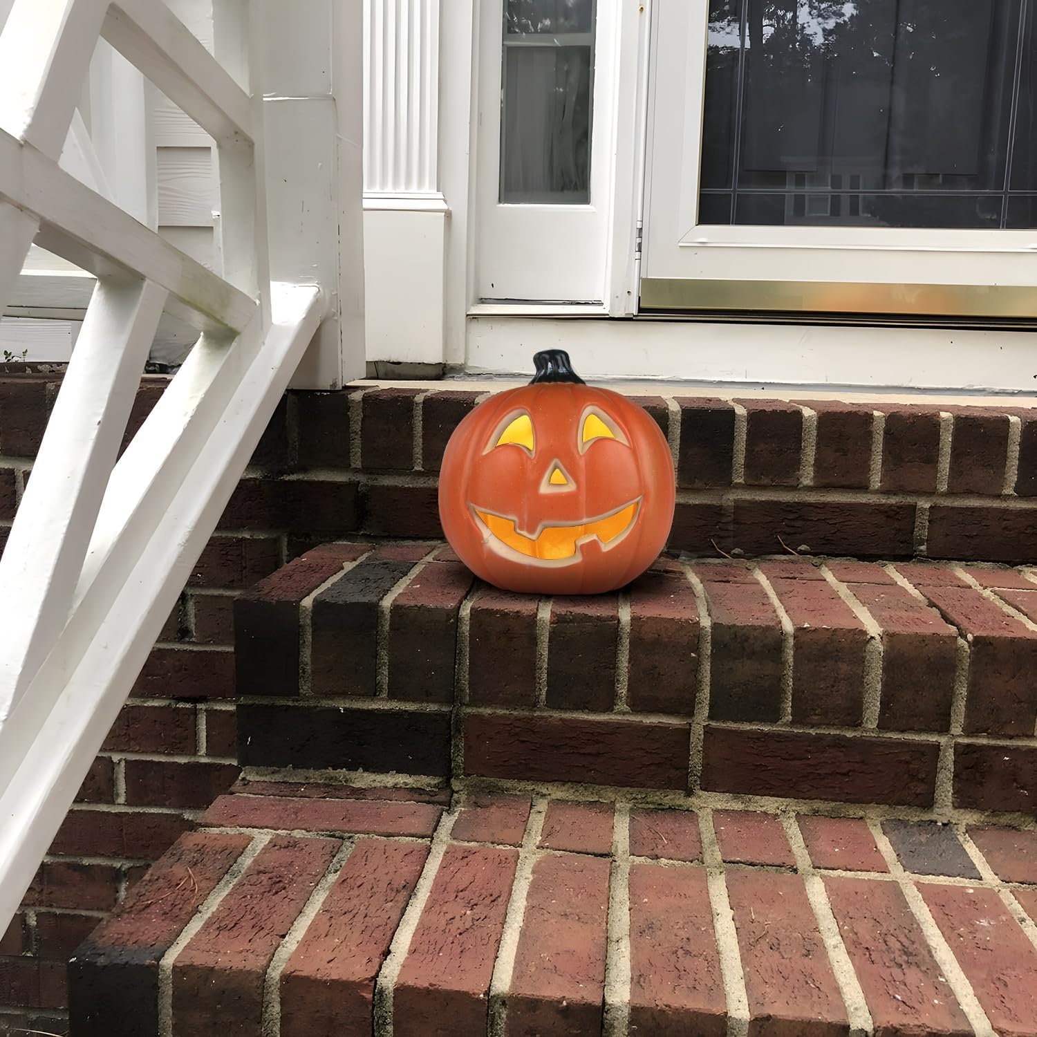 Farol de Halloween, calabaza iluminada con foco LED que funciona con pilas, decoración de calabaza para interiores y exteriores, 10pulgadas