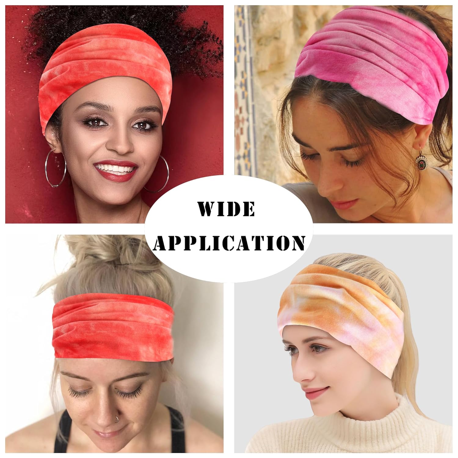 FULZTEY Diademas anchas para mujer, diademas bohemias de moda, color rosa, teñido anudado, elásticas, para yoga, deportes, entrenamiento, bandas