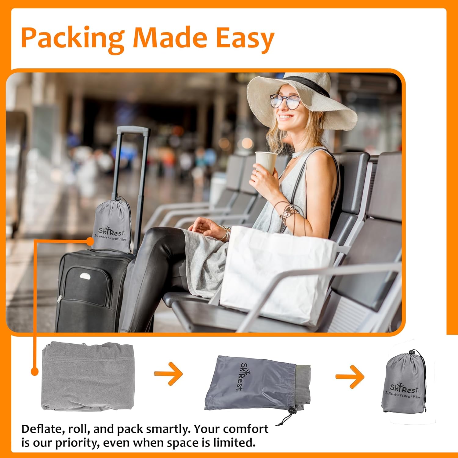 Skyrest Almohada inflable para viajes, reposapiés estándar de avión para viajes en avión, automóvil, tren, hogar y oficina, cama de avión para niños