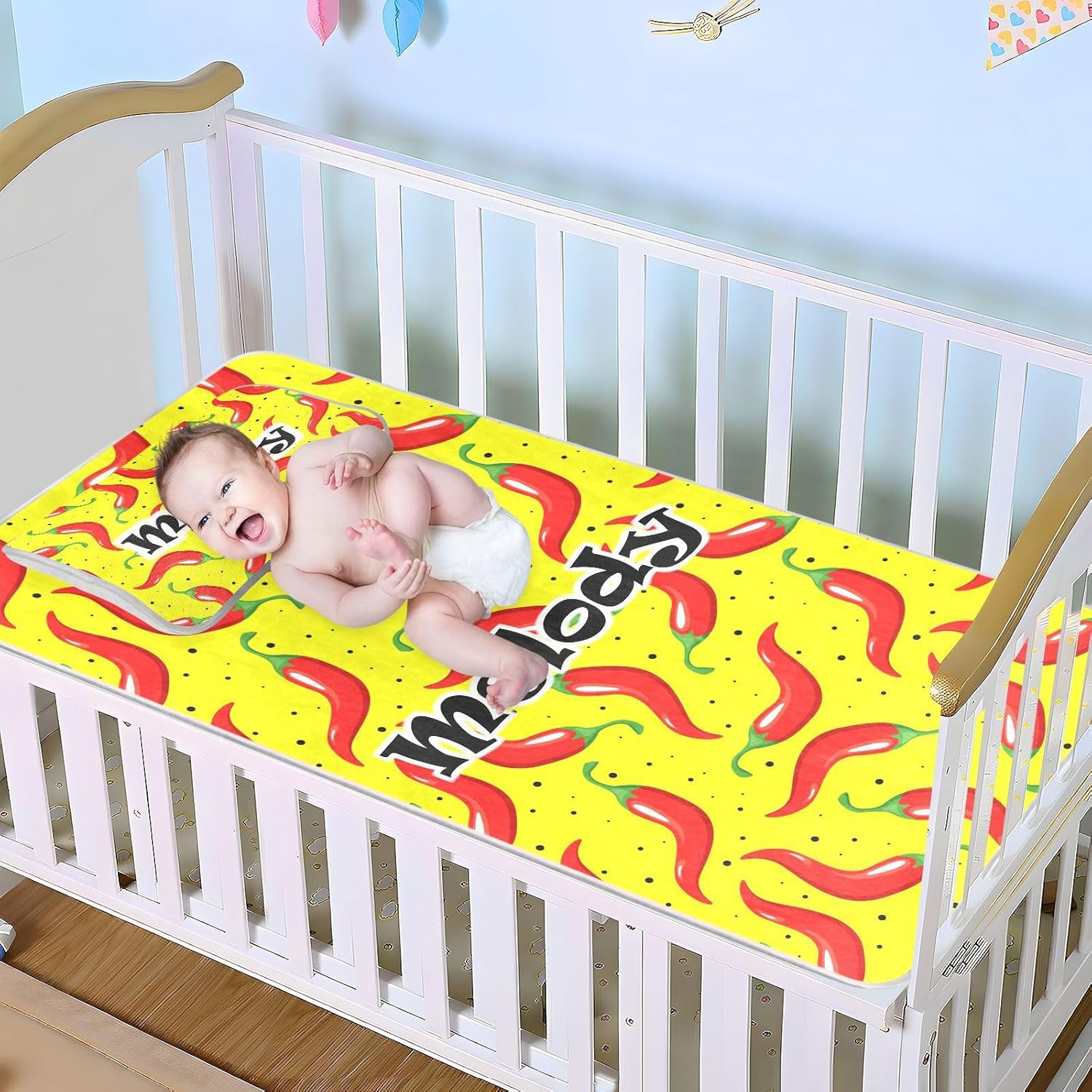 Protector de colchón de cuna de chile picante rojo personalizado para niños y niñas, tapete de seda de hielo, protector de colchón para bebé,