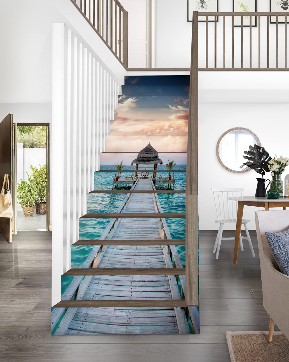 FLFK – Calcomanías para escaleras  Adhesivos para escaleras autoadhesivas de madera para decoración del hogar, 39.3 pulgadas de ancho x 7 pulgadas