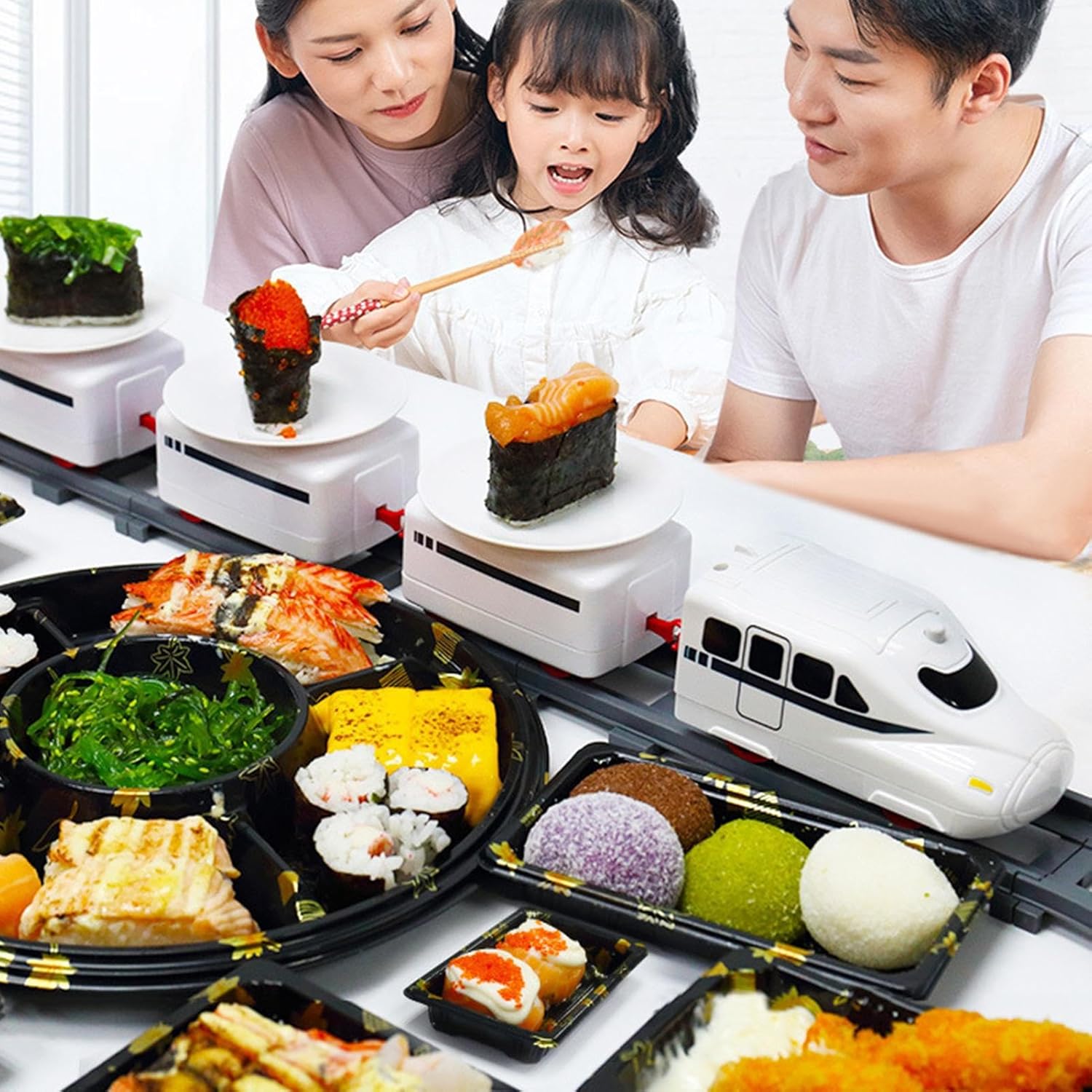 Juego de tren giratorio para sushi  Barra de sushi giratoria en casa, bandeja giratoria de sushi para el hogar, banda transportadora giratoria para