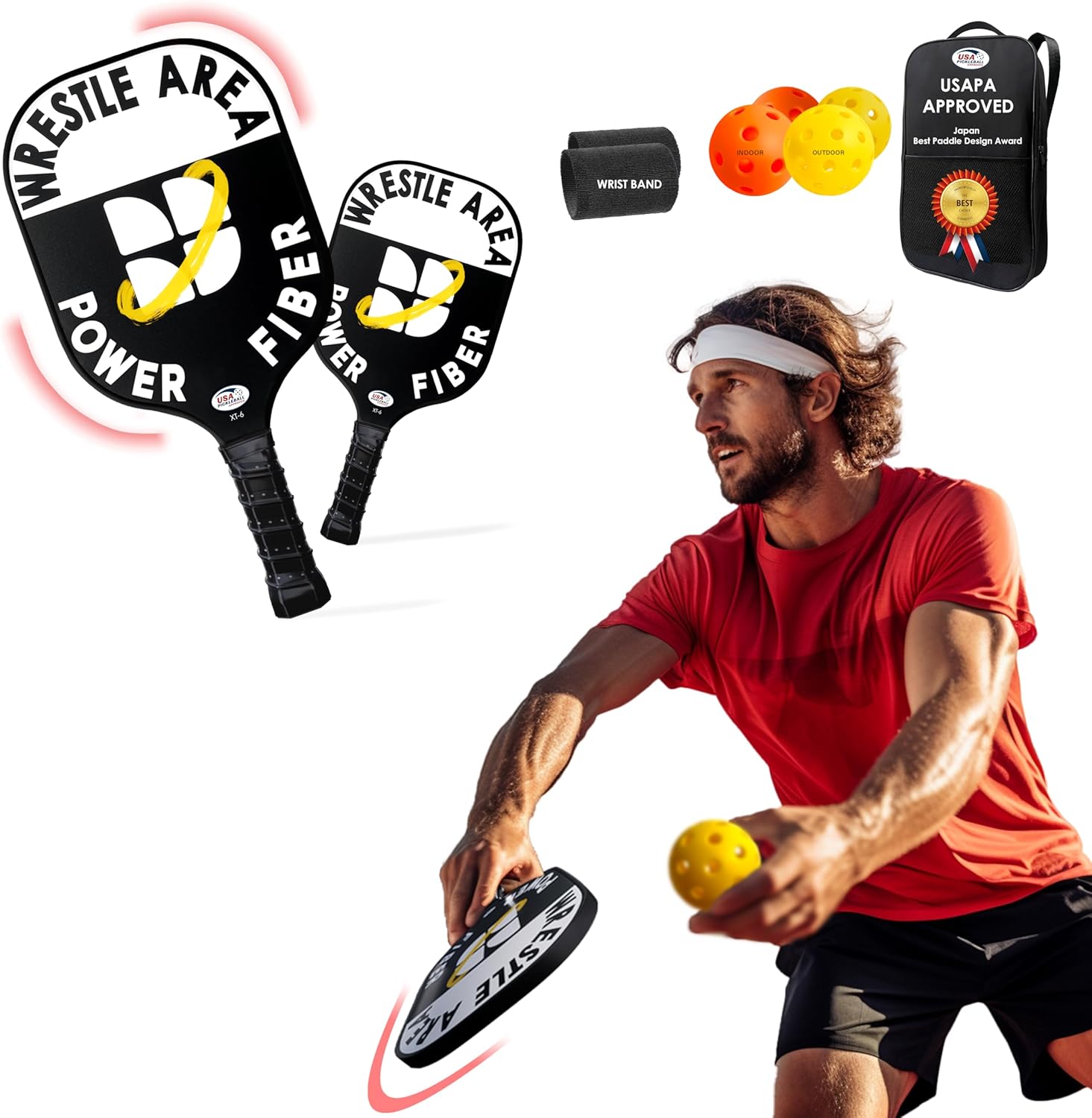 TrickleUp Juego de 2 palas de pickleball de fibra de carbono de grafito, núcleo de panal de polipropileno, 4 bolas y bolsa de transporte portátil,