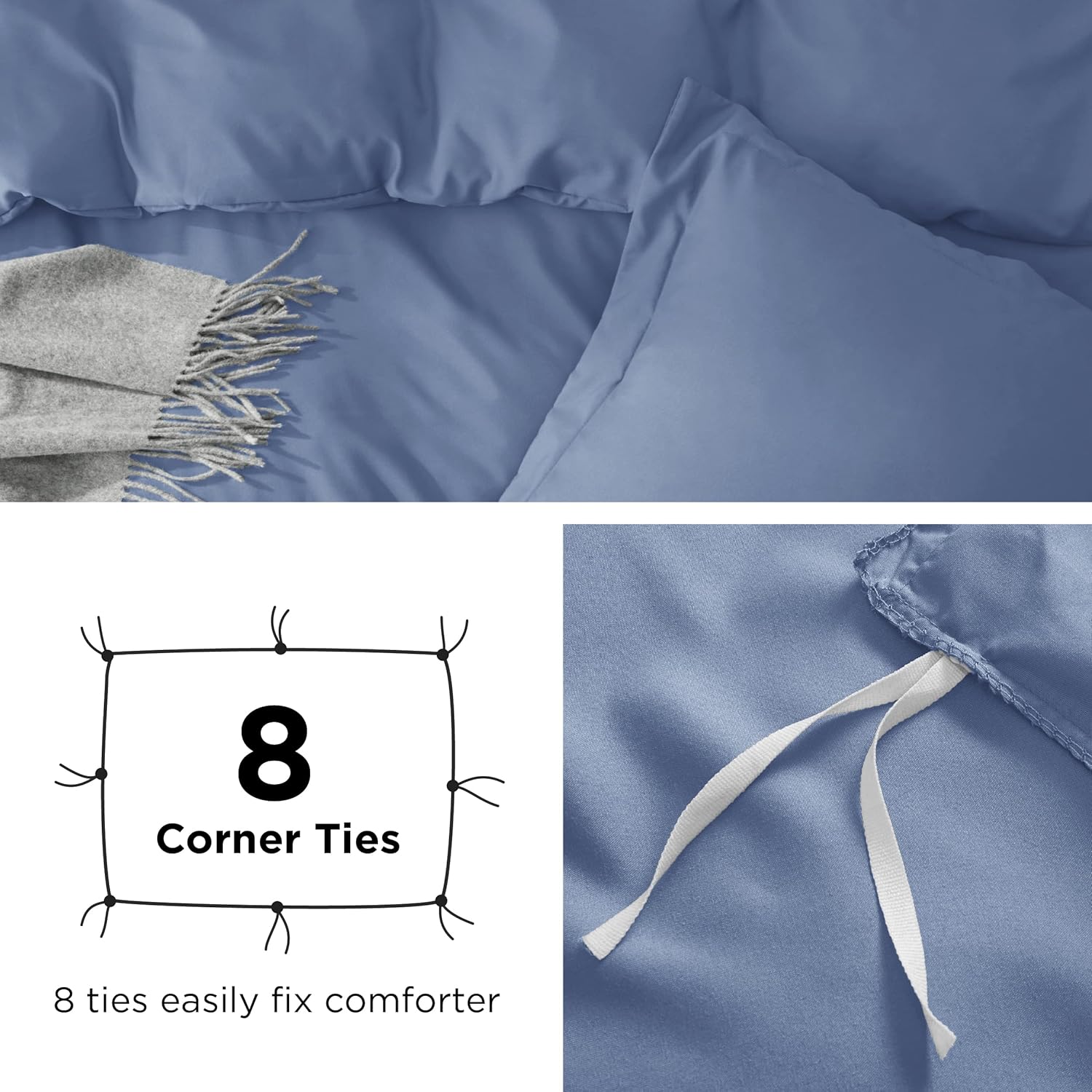 Bedsure Funda de edredón azul pizarra, tamaño Queen, de suave microfibra cepillada, para niños, con cremallera, 3 piezas 1 funda de edredón (90 x 90
