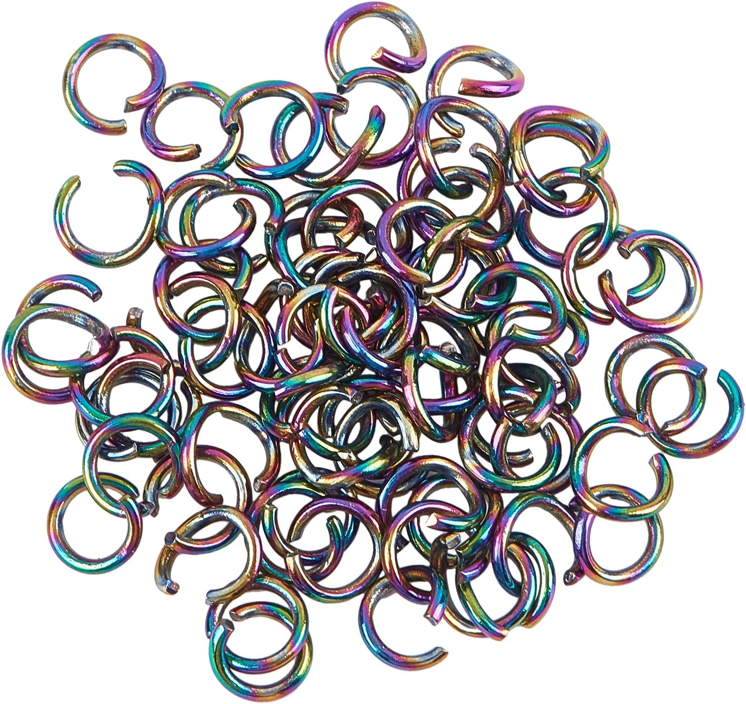 CHGCRAFT 100 anillos de acero inoxidable chapados al vacío, anillos de salto de color arco iris para pulseras, aretes, collares, joyería, 0.197 x