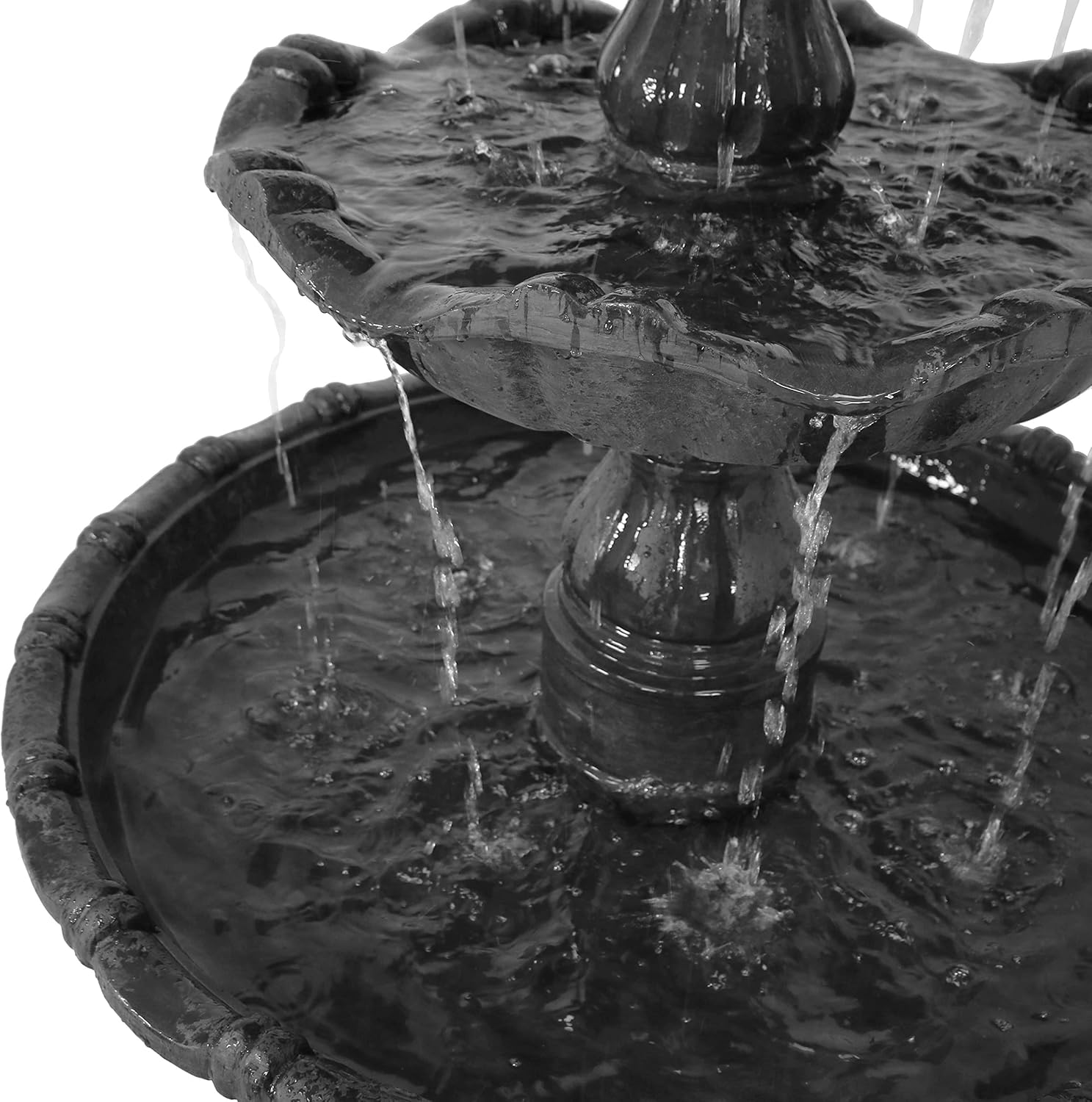 Sunnydaze Grand Courtyard – Fuente de agua para exteriores de 80 pulgadas, 4 niveles, bomba sumergible eléctrica, color negro