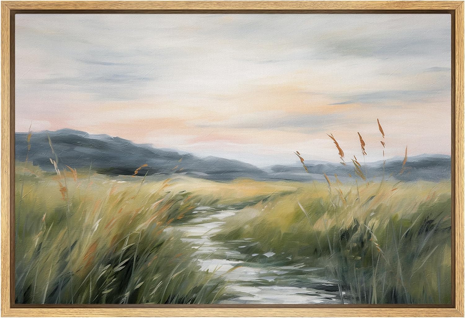 SIGNFORD Lienzo enmarcado para pared, puesta de sol, montaña, pantano, pantano, río, lago, naturaleza, ilustraciones de área silvestre, arte