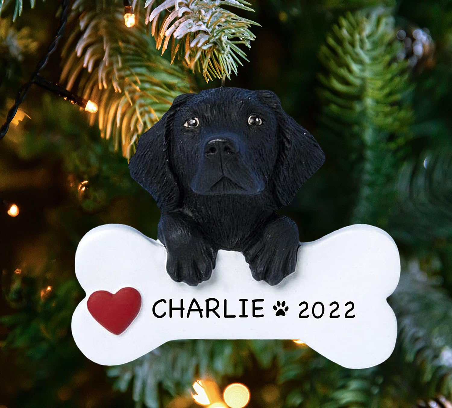 Adorno de Navidad de laboratorio negro personalizado 2023  Raza de perro labrador retriever negro con hueso y corazón decoración de árbol de Navidad