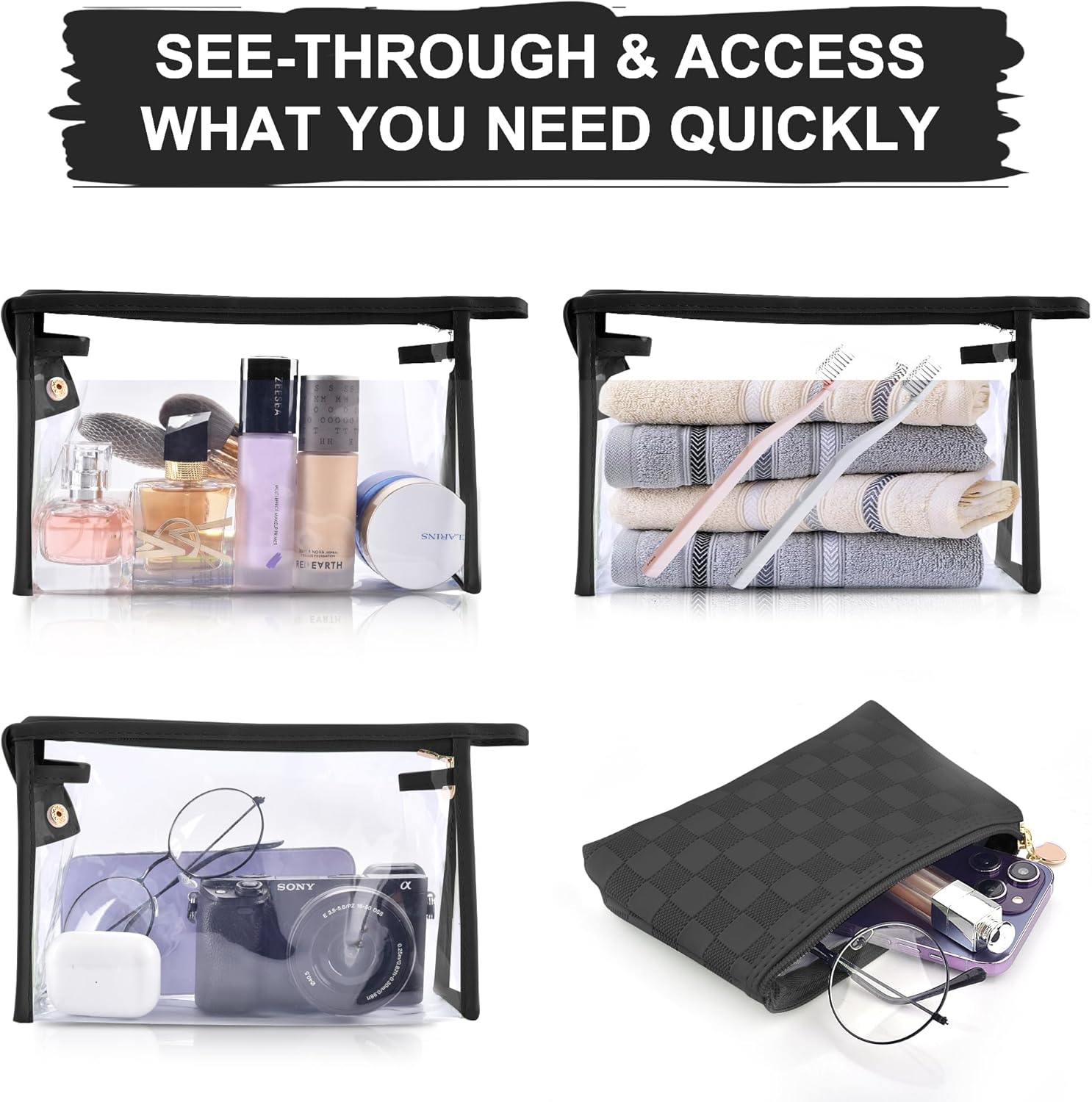 burfocus Neceser de viaje, bolsa de maquillaje cosmético, organizador de viaje transparente impermeable para accesorios, artículos de tocador,