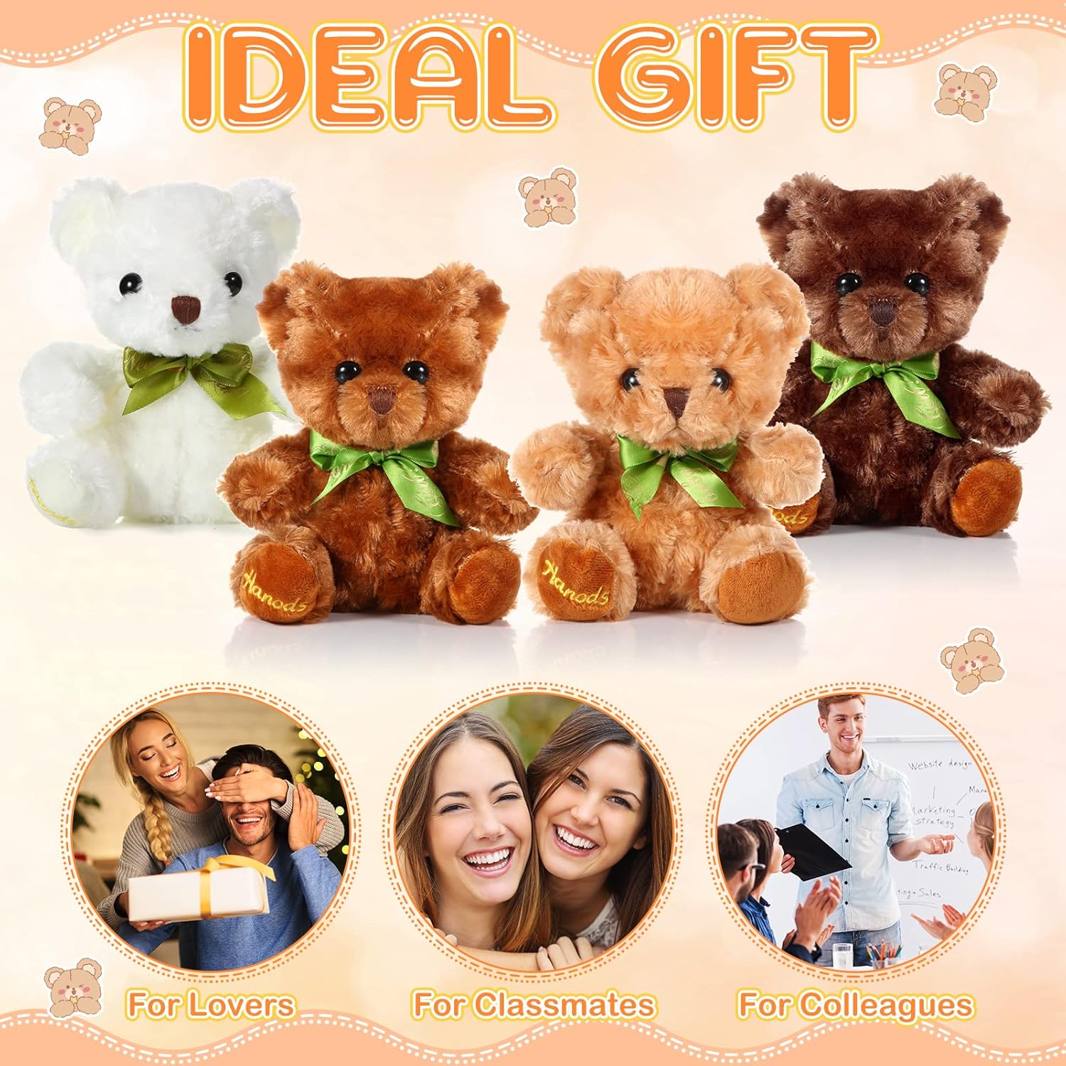 10 piezas de osos de peluche suave, lindos osos para niños y niñas, cumpleaños, día de San Valentín, baby shower, oso recuerdo de fiesta (color