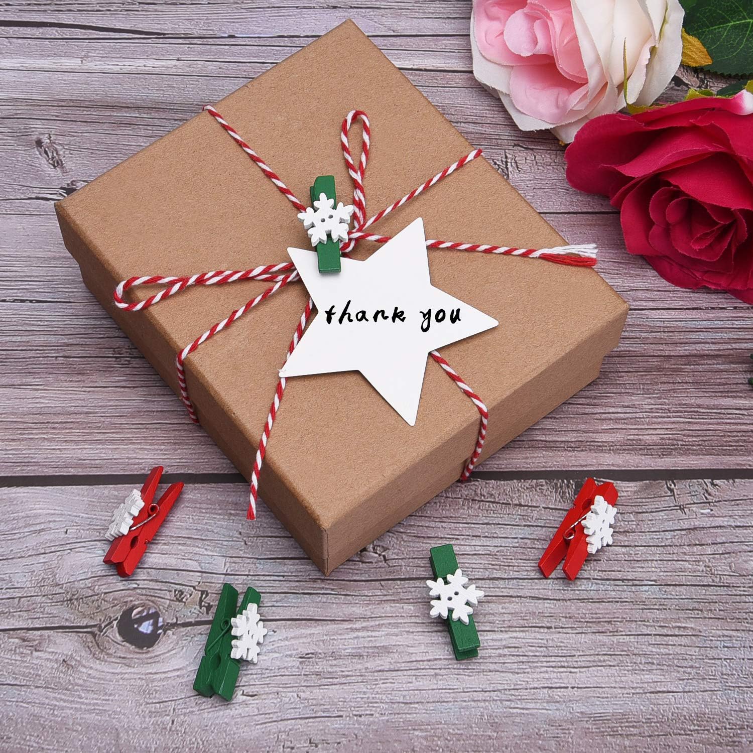 Clips de Navidad, 100 pinzas de madera de copo de nieve, pinzas rojas y verdes para decoraciones de fiesta de Navidad