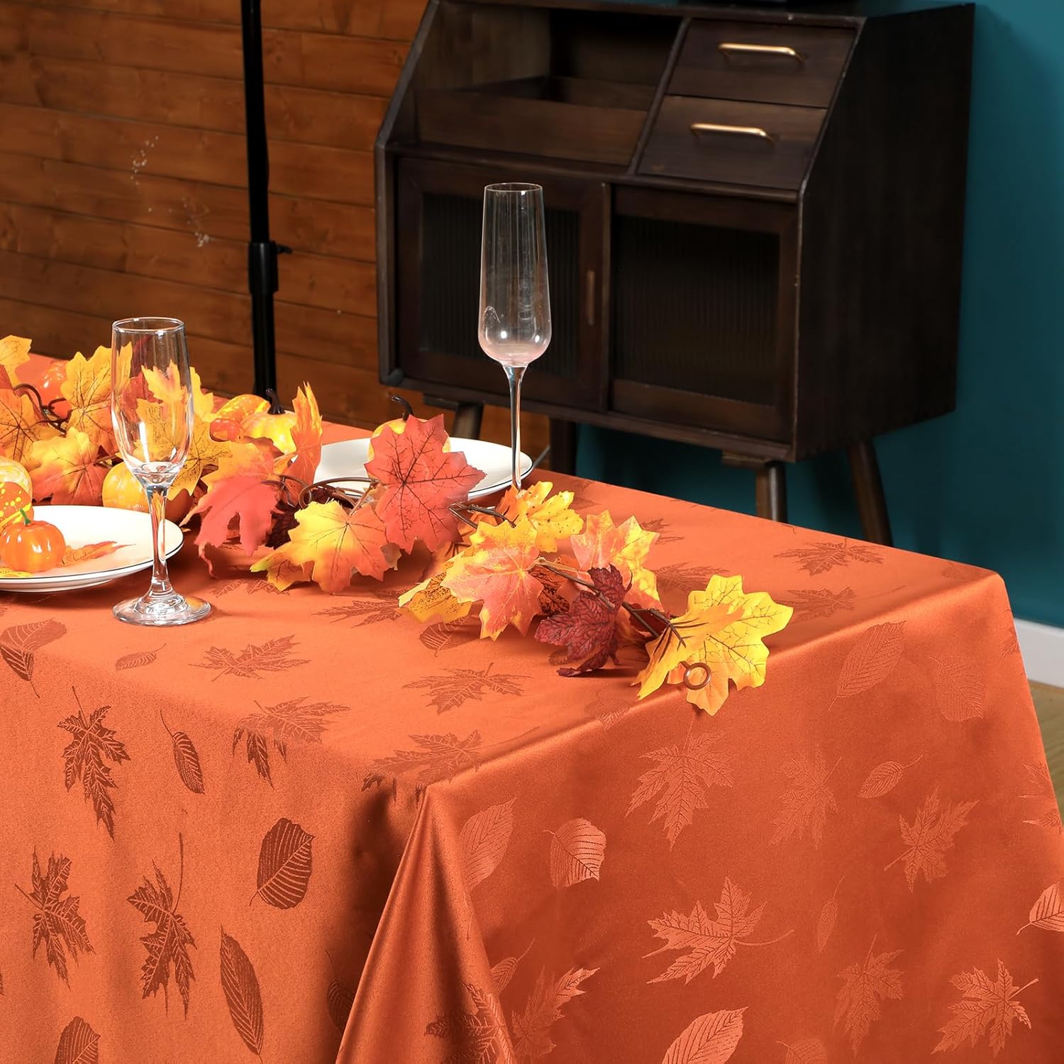 Preboun Mantel rectangular de otoño de 2 piezas, mantel de Acción de Gracias, hojas de arce, mantel rectangular de tela con hojas de otoño, color