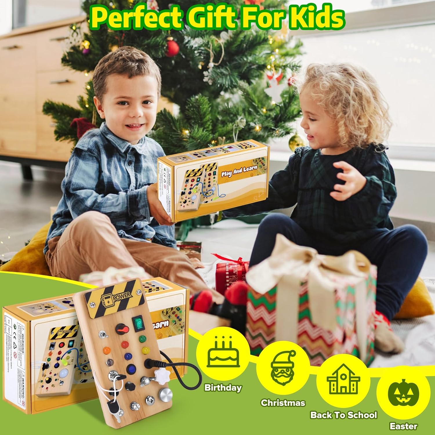 wakeInsa Tablero Montessori con luz LED y juego de herramientas para niños pequeños, juguetes Montessori para niños de 3 a 7 años, placa de circuito