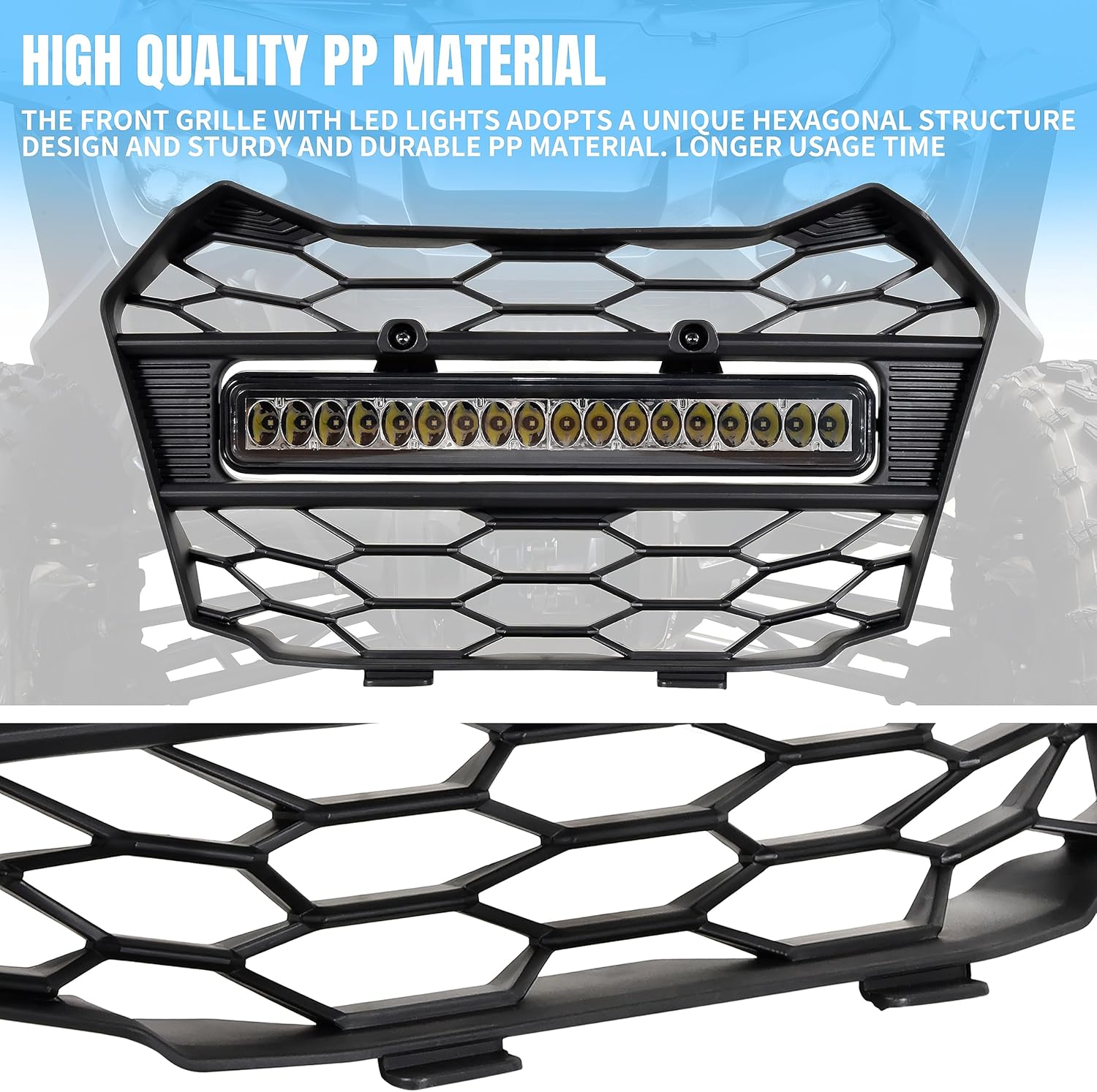 Parrilla delantera con luces LED para Talon 1000 19-24, protector de malla frontal UTV con barra de luces LED blanca ajustable para Honda Talon