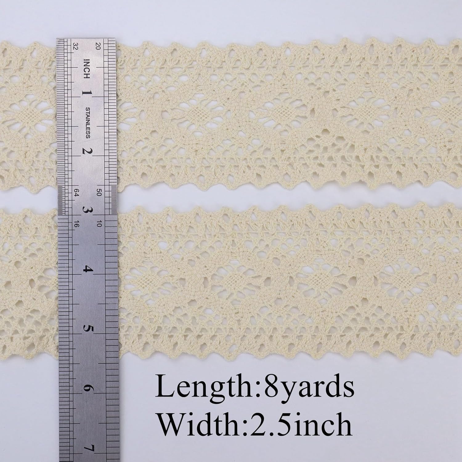 Cinta de encaje beige de 8 yardas con ribete de encaje de ganchillo extra ancha de algodón para manualidades, envoltura de paquetes de regalo,