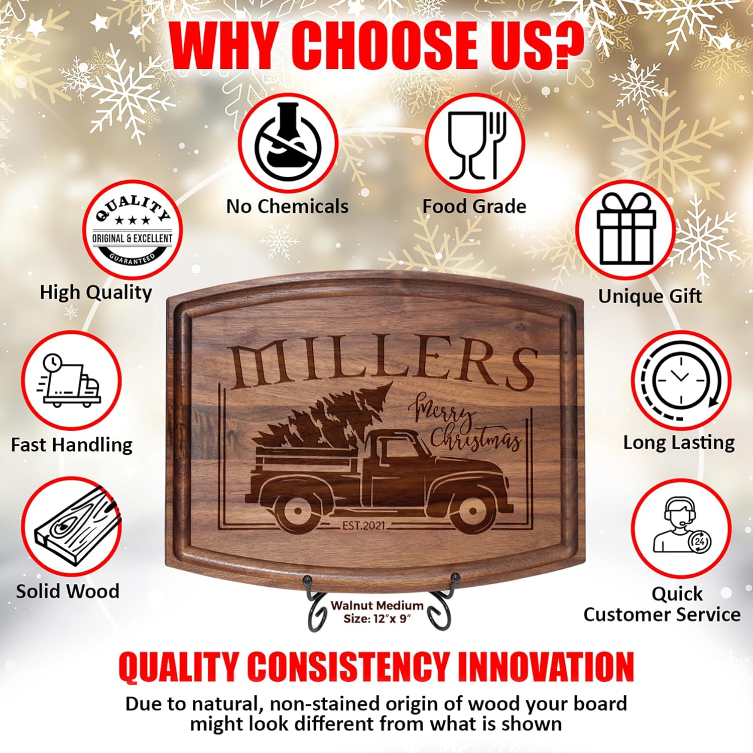 Customized Wood Cutting Boards – Custom Engraved Wooden Chopping Block for Kitchen – Unique Personalized Gift Ideas for Christmas, Thanksgiving, New