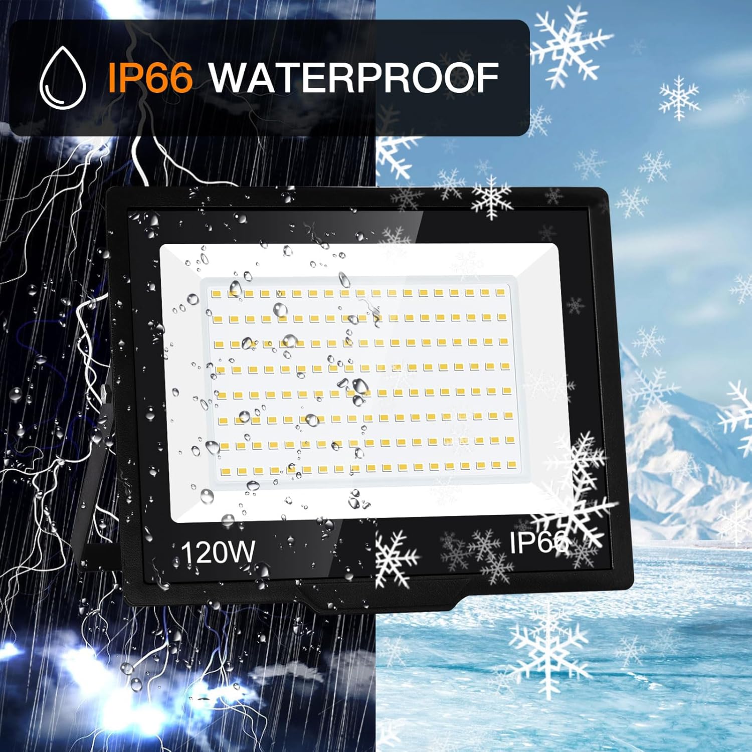 Paquete de 2 focos LED de 120 W para exteriores, reflectores de 14400 lm con enchufe, luces de seguridad impermeables IP66, luces de trabajo LED