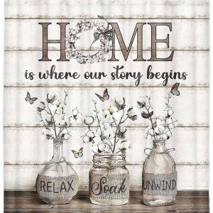 JAWO Cortina de ducha floral de granja, cortina de ducha de algodón rústico con tarro retro de flores de campo, dulce hogar, relajarse, remojar, JAWO Cortina de ducha floral de granja, cortina de ducha de algodón rústico con tarro retro de flores de campo, dulce hogar, relajarse, remojar,