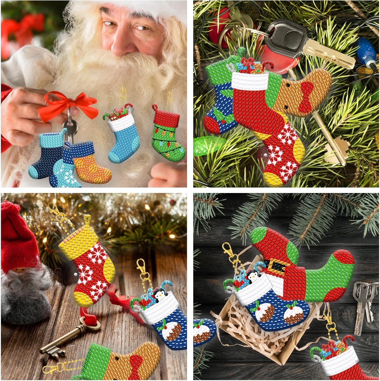Juego de 12 calcetines de Navidad con pintura de diamantes, accesorios de arte de diamantes, accesorios de arte de diamantes, bricolaje 5D,