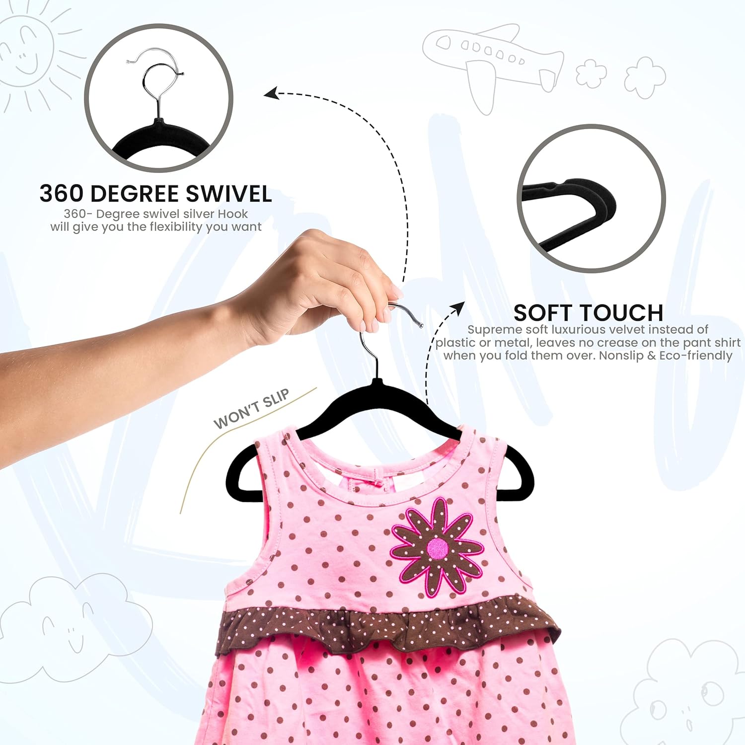 Utopia Home Perchas de terciopelo para niños (paquete de 20), perchas duraderas de 11 pulgadas para armario, perchas perfectas para niños pequeños