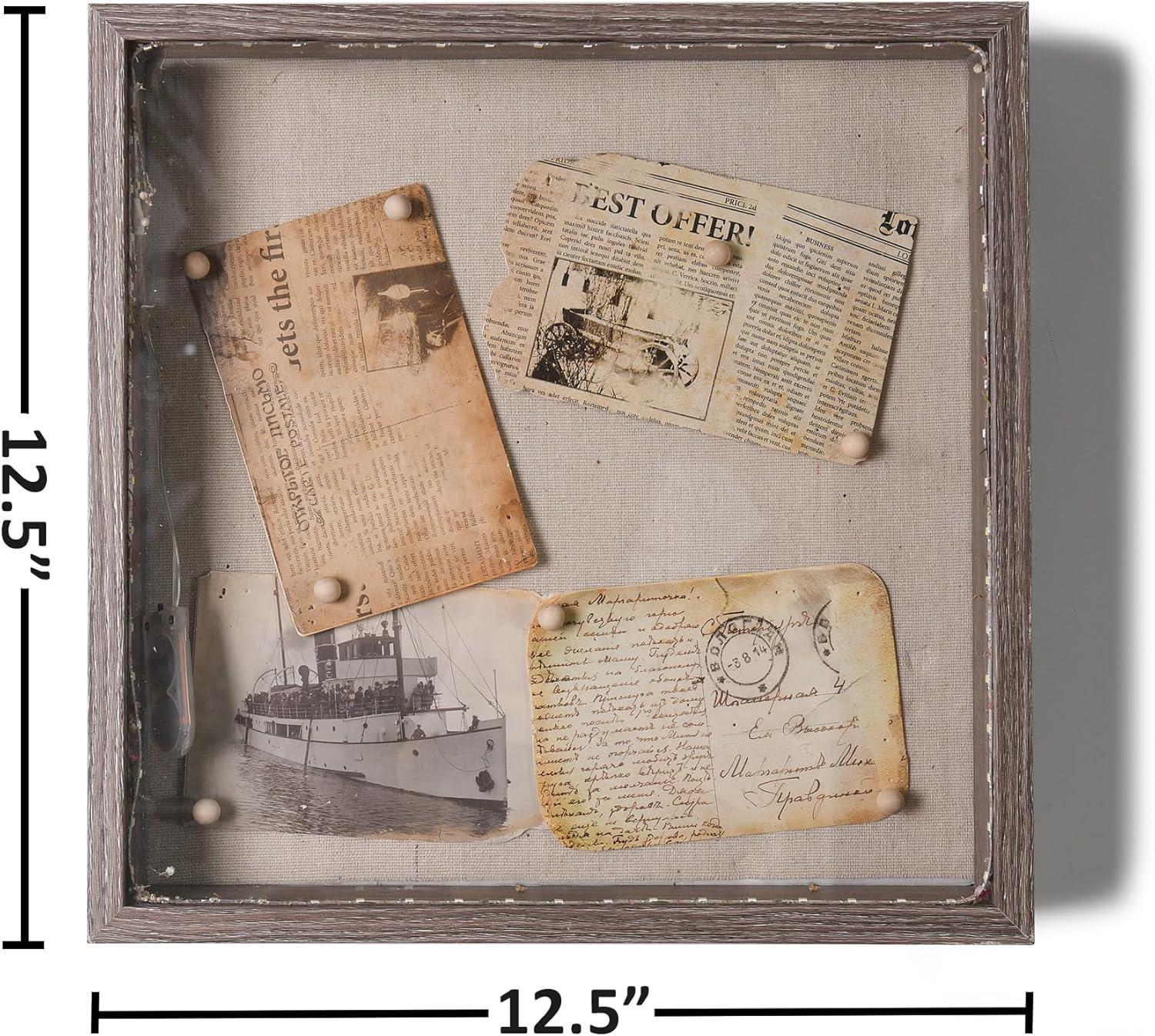 Caja de sombra profunda con vitrina colgante de luz, caja de memoria de madera, marco de fotos, caja de recuerdos para pared y mesa, boletos de