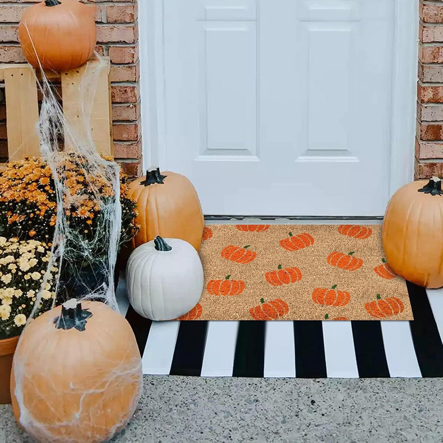 Tapete de otoño para puerta, diseño de calabaza, cosecha, decoración de Acción de Gracias, decorativo para puerta delantera, patios de otoño,