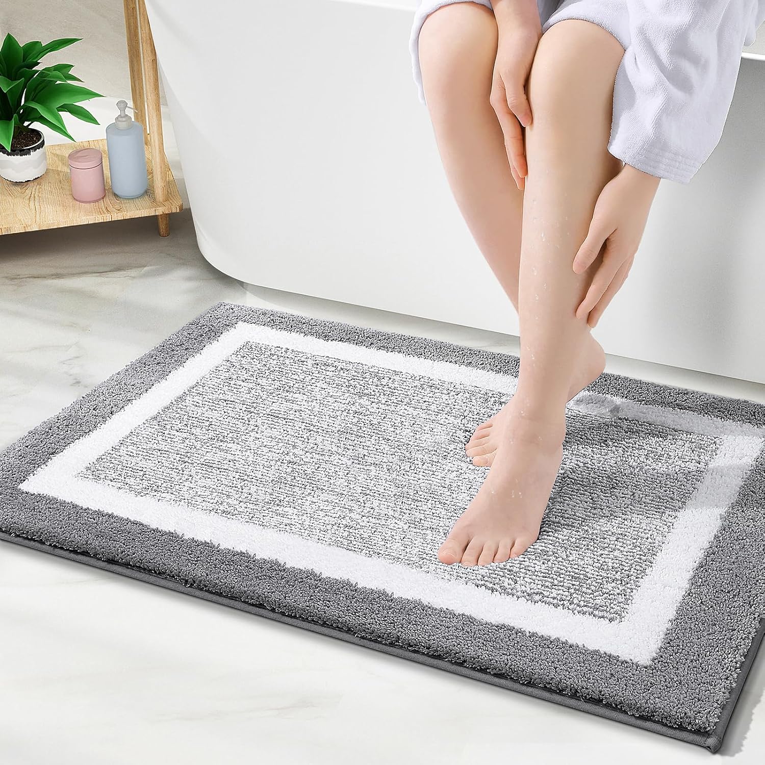 OLANLY Alfombras de baño y inodoros en forma de U, tamaño 30 x 20 pulgadas y alfombras de inodoro de 24 x 20 pulgadas, color gris, paquete de 2