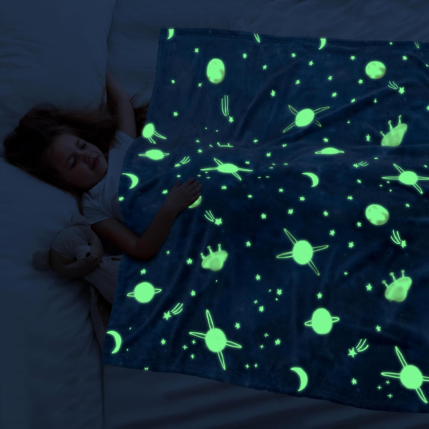 PAVILIA Manta que brilla en la oscuridad, regalo de planeta espacial para niñas y niños, manta de juguete para niños de 1, 2, 3, 4, 5, 6, 7, 8, 9,