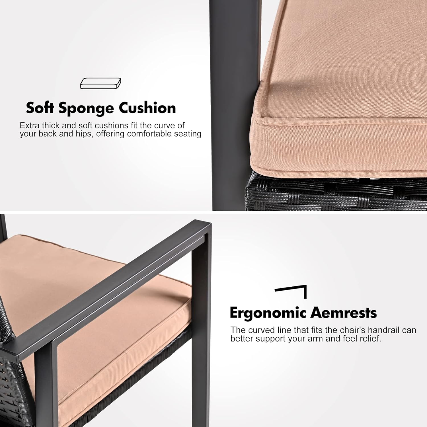 SUNLEI – Juego de muebles de mimbre para exteriores, 3 piezas, dos sillas y mesa auxiliar con vidrio, para café, color negro
