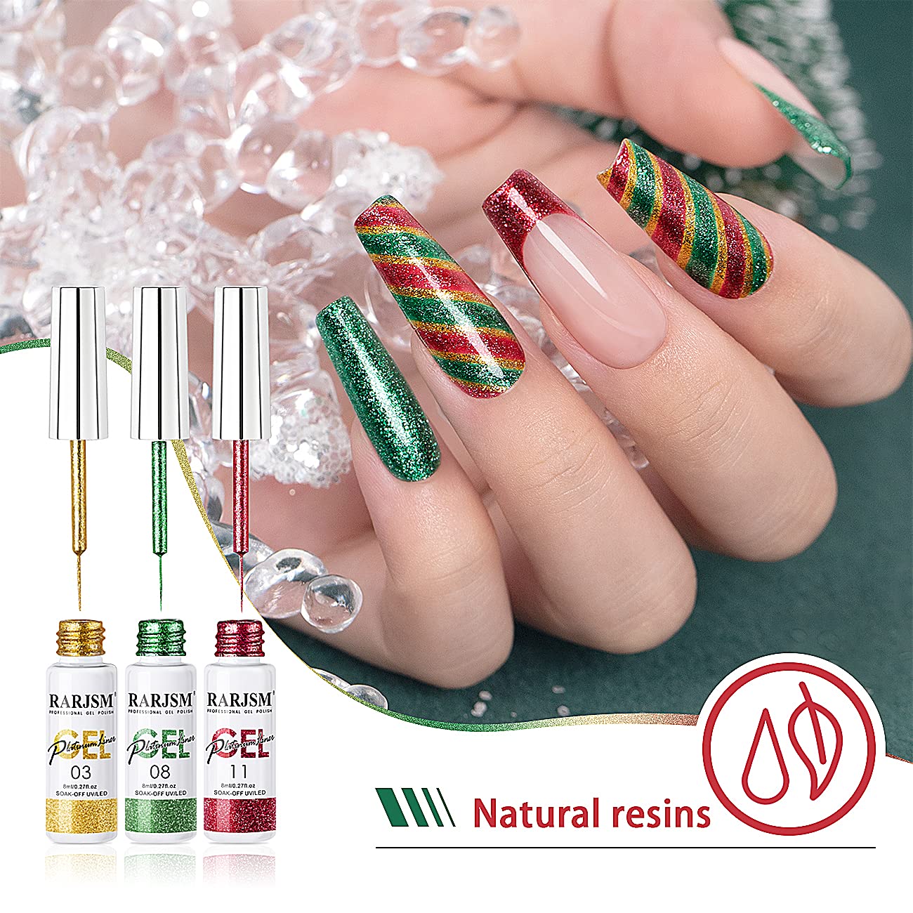 RARJSM Juego de esmaltes de uñas de gel de pintura metálica, negro, plateado, dorado, verde, rosa, negro, brillantina, efecto platino, esmalte de