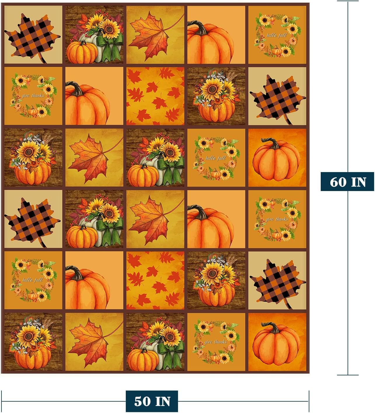 Neatee Living Manta decorativa de otoño, a cuadros, Acción de Gracias, con hojas de calabaza, para sofá, cama, al aire libre, ligera, mullida,