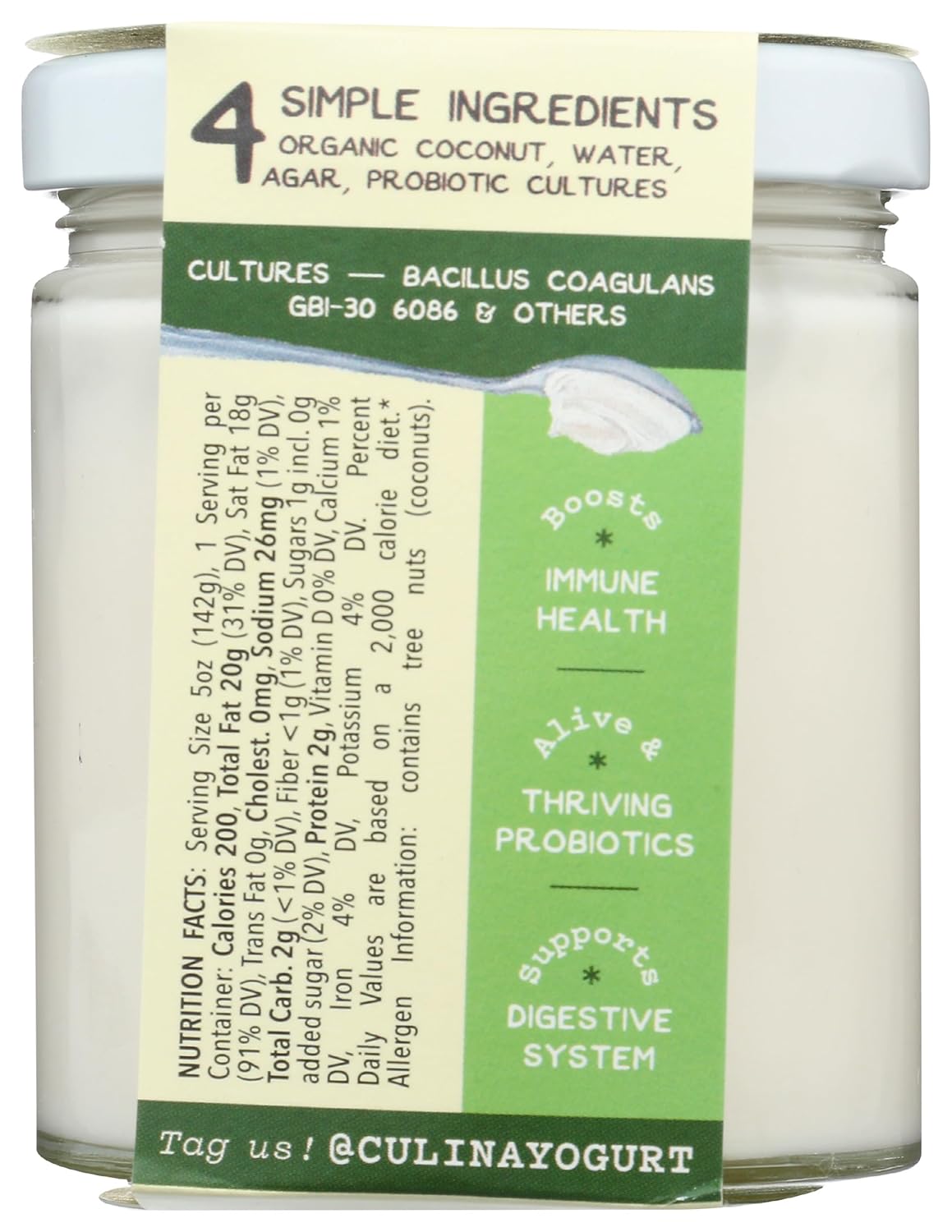 CULINA – Yogur de coco liso y simple, 5 onzas