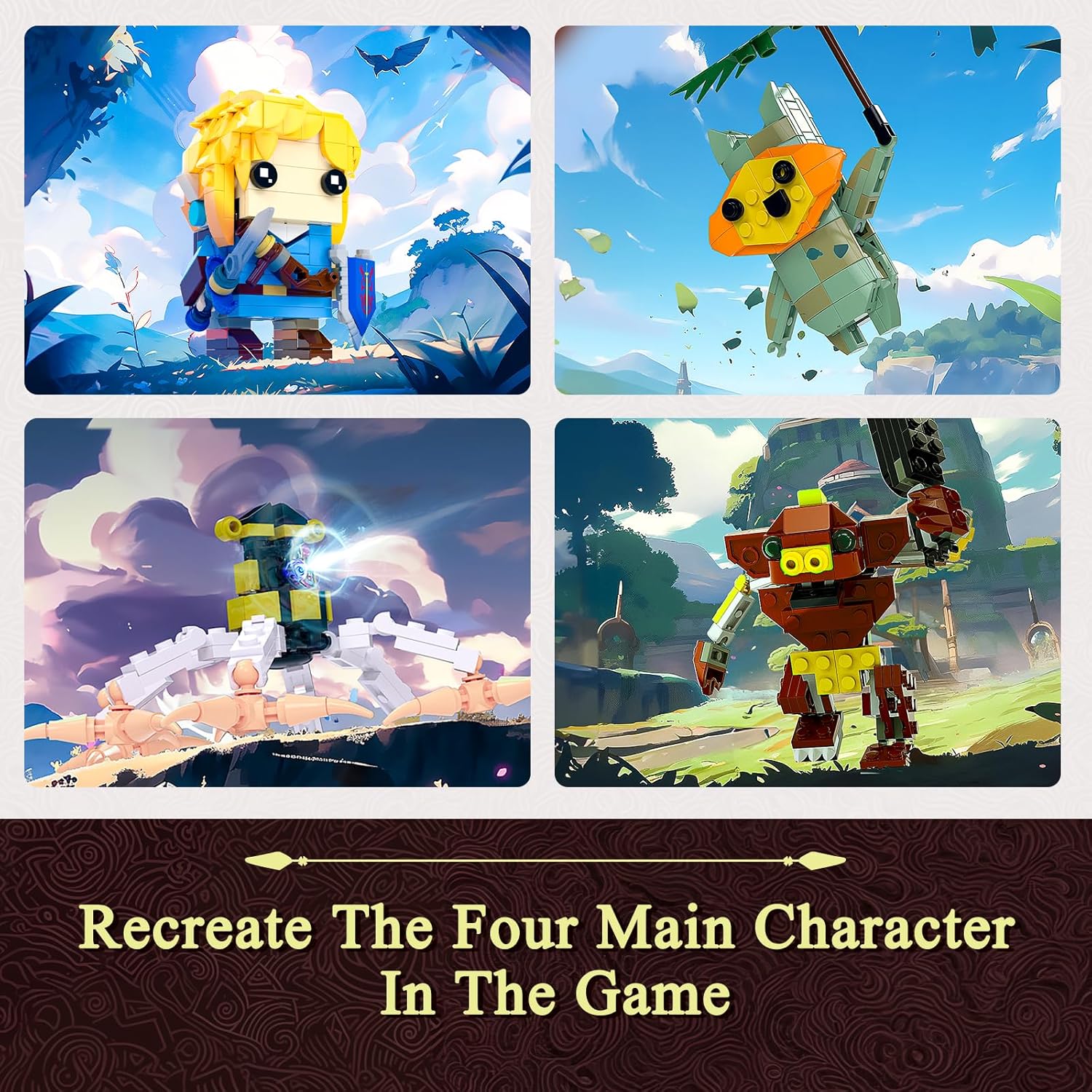 Juego de construcción de enlaces, juguetes de construcción de figuras de acción del juego, contiene con Link, Korok Yahaha, Guardian y Bokoblin,